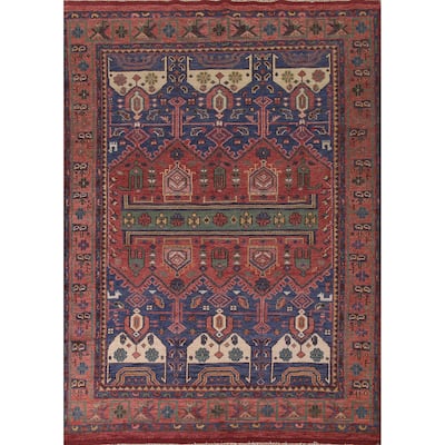 Geometric Orange Sirjan Area Rug Handmade Oriental Wool Carpet - 7'9"x 9'10"