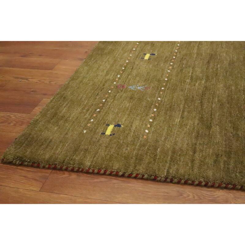 Hand Knotted Oriental 100% Wool Carpet Tribal Animal Pictorial Green Gabbeh Area Rug - 7' 8'' X 4' 11''