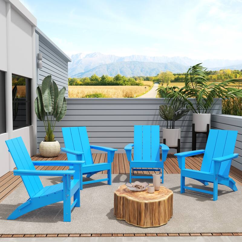 Polytrends Shoreside Modern Poly Folding Eco-Friendly All Weather Adirondack Chair (Set of 4) - Pacific Blue