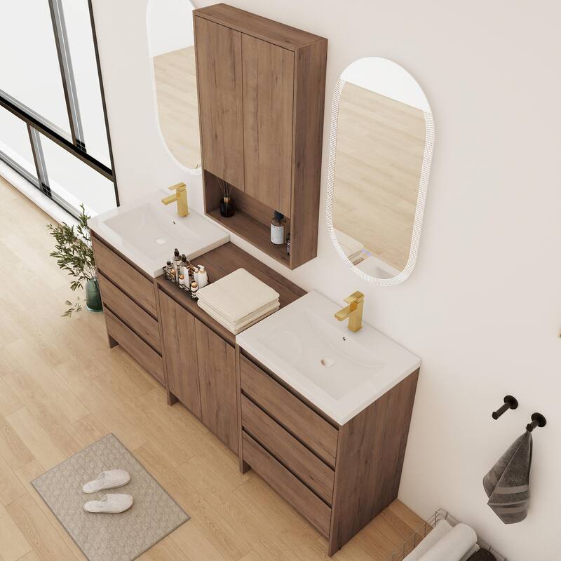 Bathroom Vanity With Sink In 24/72 Inch, Freestanding Bathroom Vanity With Soft Close Drawer and Adjustable Shelf