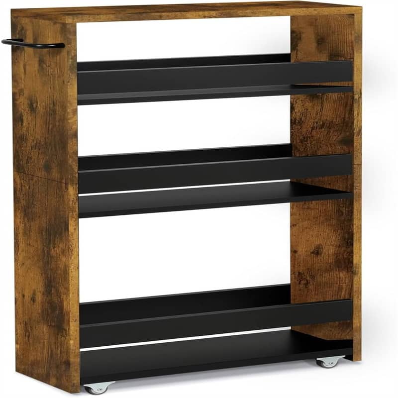 4 Tier Slim Storage Cart with Handle - 5.5"D x 15.5"W x 31.7"H - Brown+black