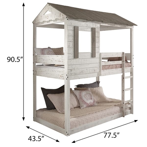 dimension image slide 1 of 3, Rustic Twin Over Twin Bunk Bed with Built-in Ladder ,Guardrails