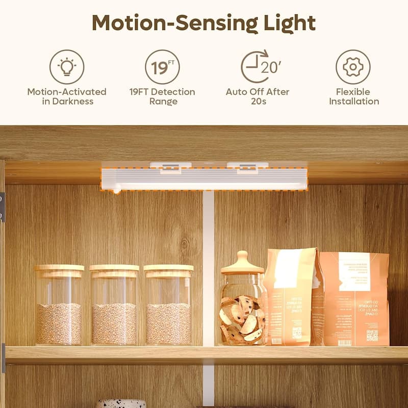 72" Tall Kitchen Pantry Cabinet with Adjustable Shelves, Door Shelves and Drawer,White Large Storage Cabinet with Sensor Light