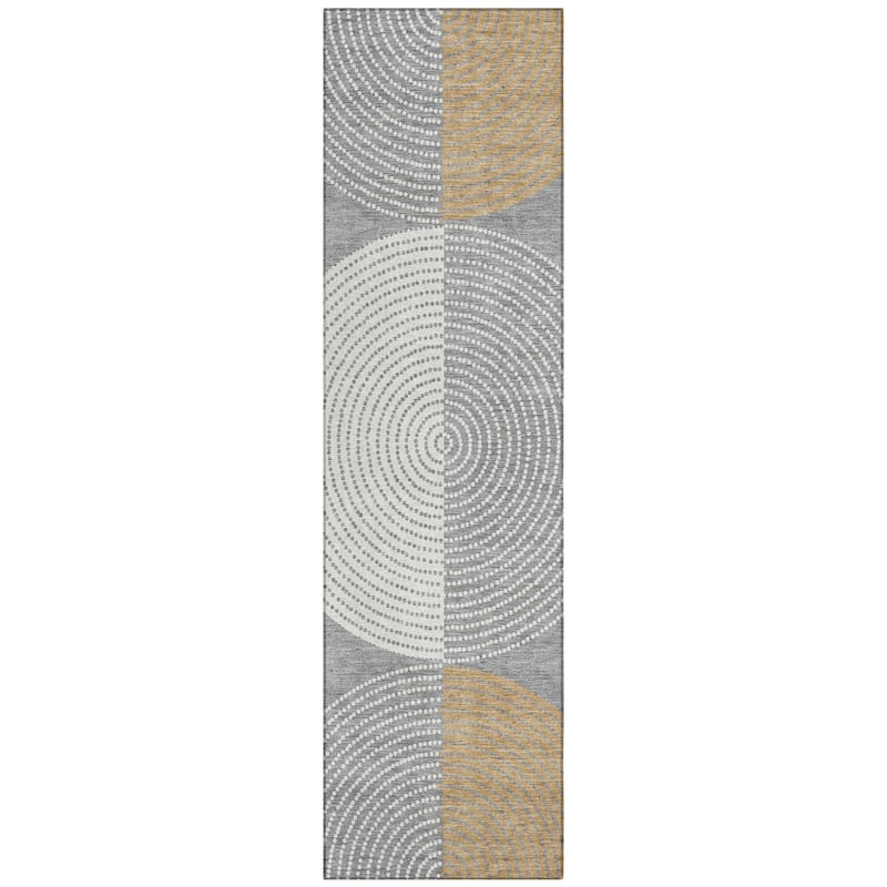 Machine Washable Indoor/ Outdoor Casual Circles Chantille Rug