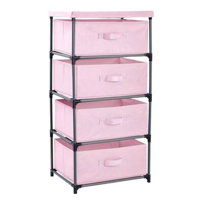 4-Tier Tall Closet Dresser with Drawers - Pink