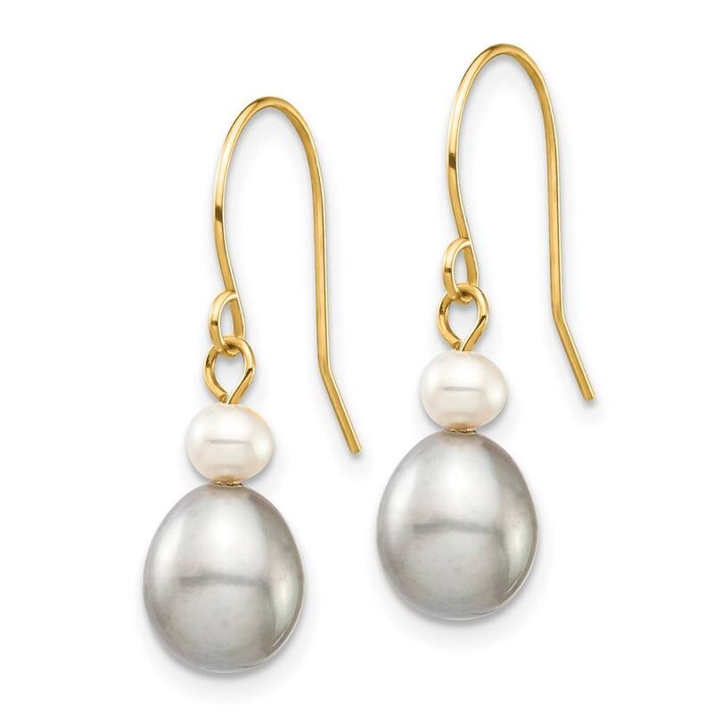Curata 14k Yellow Gold 4-7mm White Grey Round Rice Freshwater Cultured Pearl Dangle Earrings (25mm)