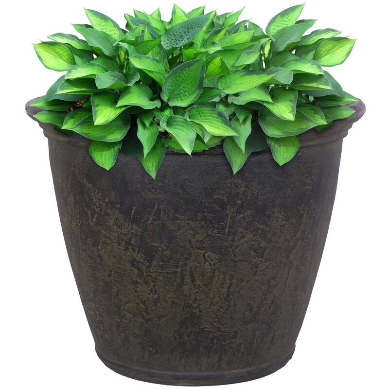 Sunnydaze Anjelica Polyresin Large Round Outdoor Planter - 24" - Sable