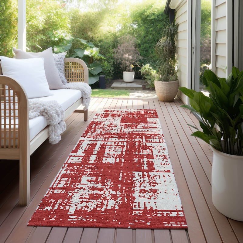 Machine Washable Indoor/ Outdoor Chantille Solid Abstract Rug - Red - 2'3" x 7'6"