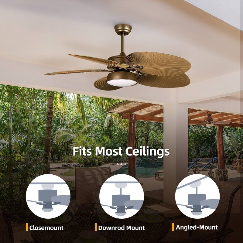 52" Moasis Palm Leaf Ceiling Fan LED Light Tropical Style with Remote