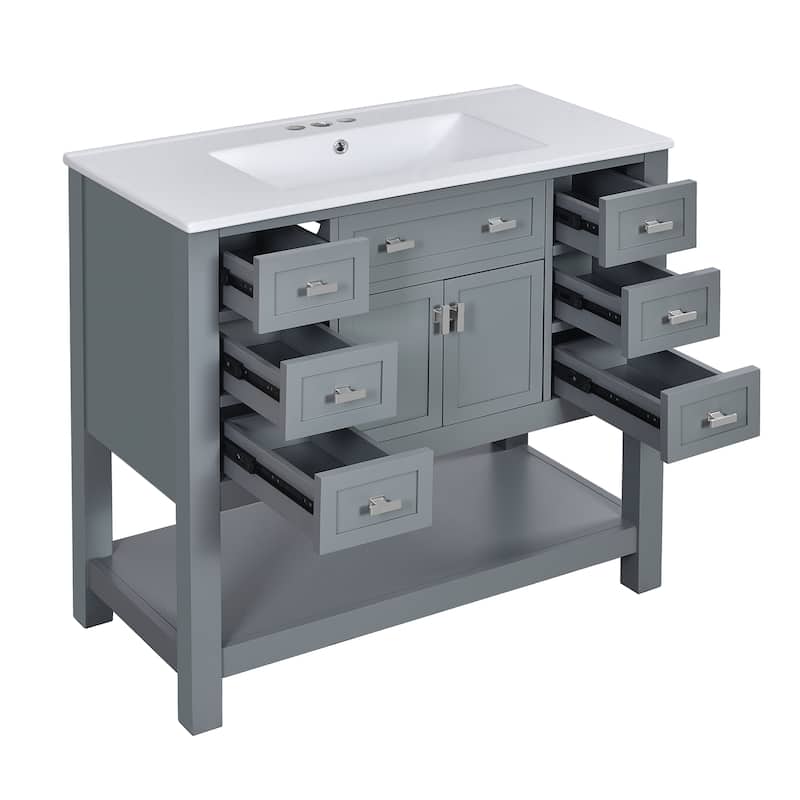 36''Bathroom Vanity With Top Sink,Storage Cabinet With 2 Soft Closing Doors And 6 Drawers,Single Sink Bathroom Vanity