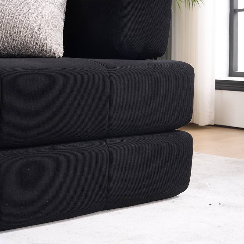 78.5" Folding Sofa Bed with 2 Pillows, Convertible Foam Futon Couch, Corduroy Fold-Out Couch for Living Room, Office
