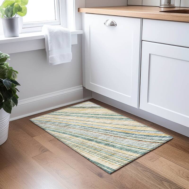 Machine Washable Indoor/ Outdoor Stripe Wave Chantille Rug