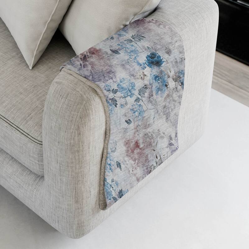 Premium Machine Washable Modern Floral Sherpa Throw Blanket - Blue - 4'2" x 5'10"