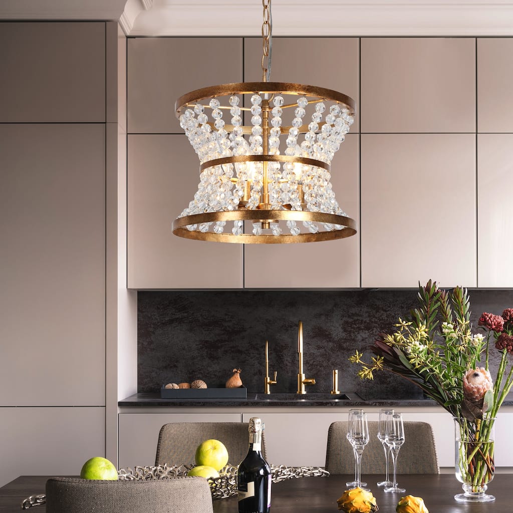 Modern 3-Light Gold Crystal Beaded Chandelier Kitchen Island Pendant - Dia. 13.8" x H 11.5"