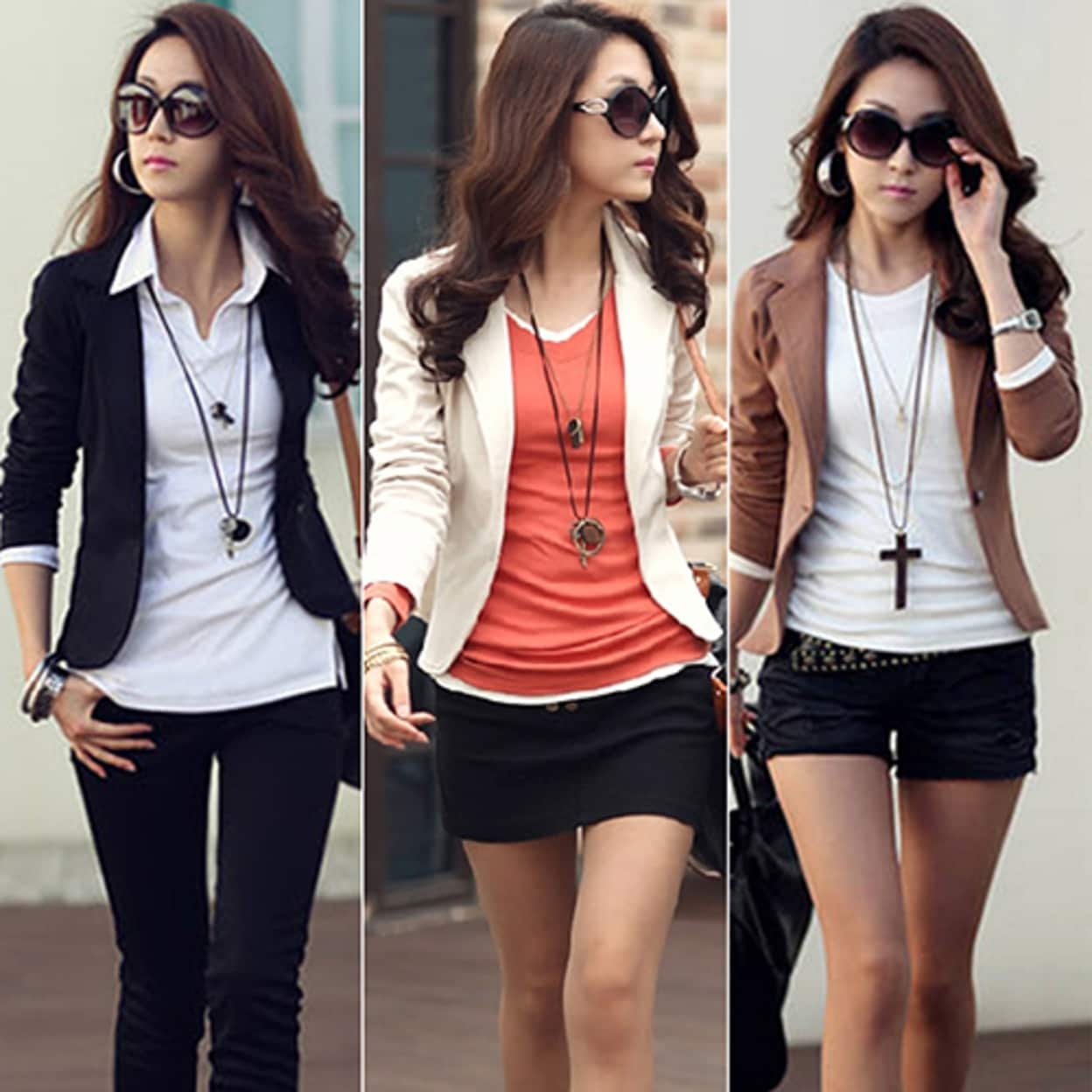 Shop Women Korean Style Casual Slim Short Blazer Suit Jacket Coat