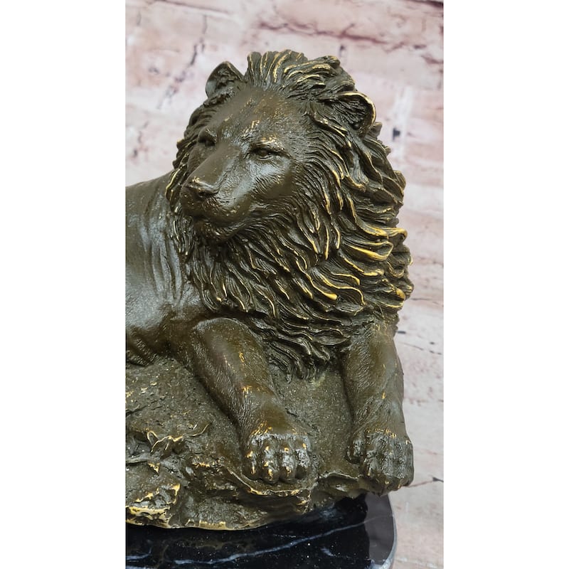 Bronze Reclining Imitative Lion Statue Majestic Wildlife Sculpture Decor