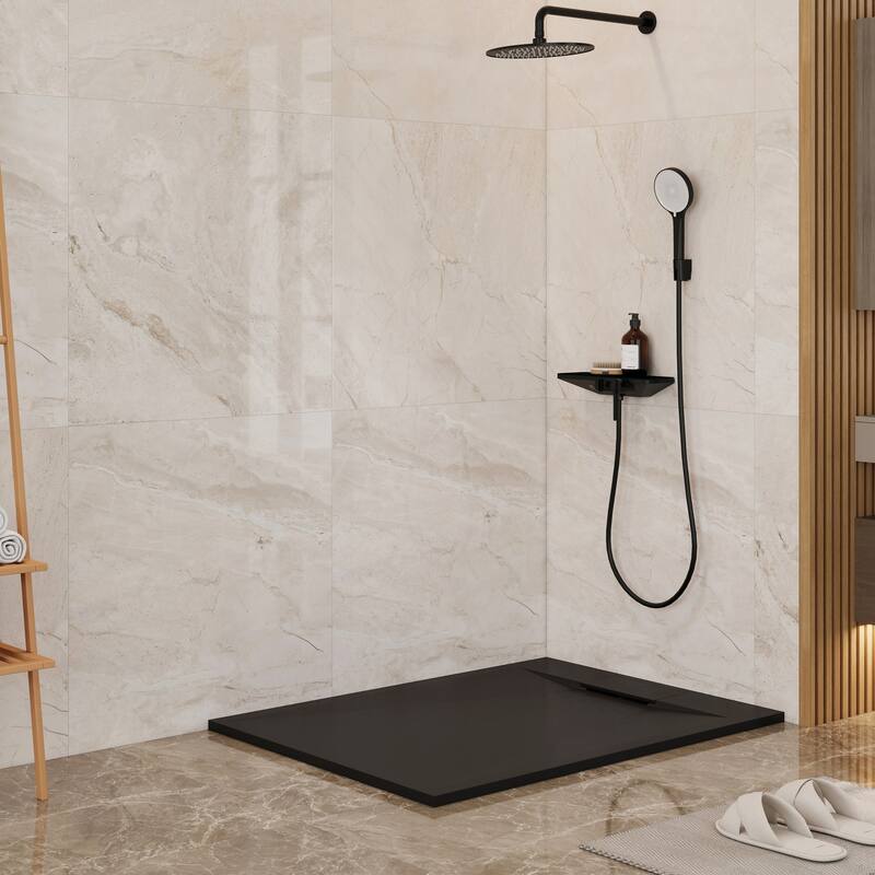 SMC Alcove Shower Pan Base with Reversible Drain, Low Profile, Wheelchair Access, Slip-Resistant, cUPC Certified