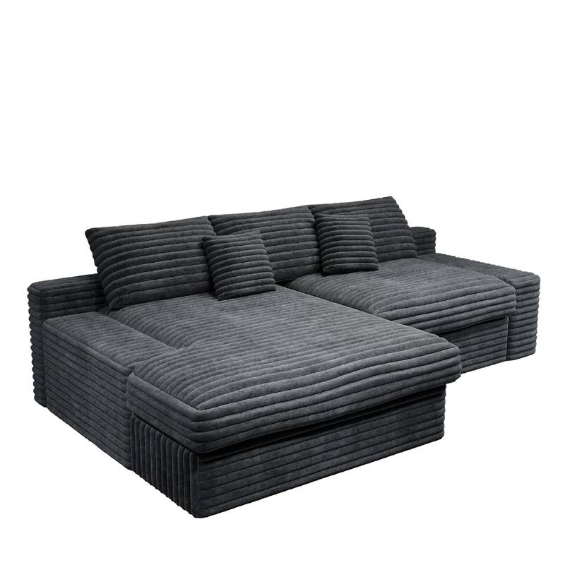 Roomfitters 118.1" Modular Sectional Sofa, 2-Piece Compressed Cloud Couch, No Assembly Required, Plush Corduroy, Grey