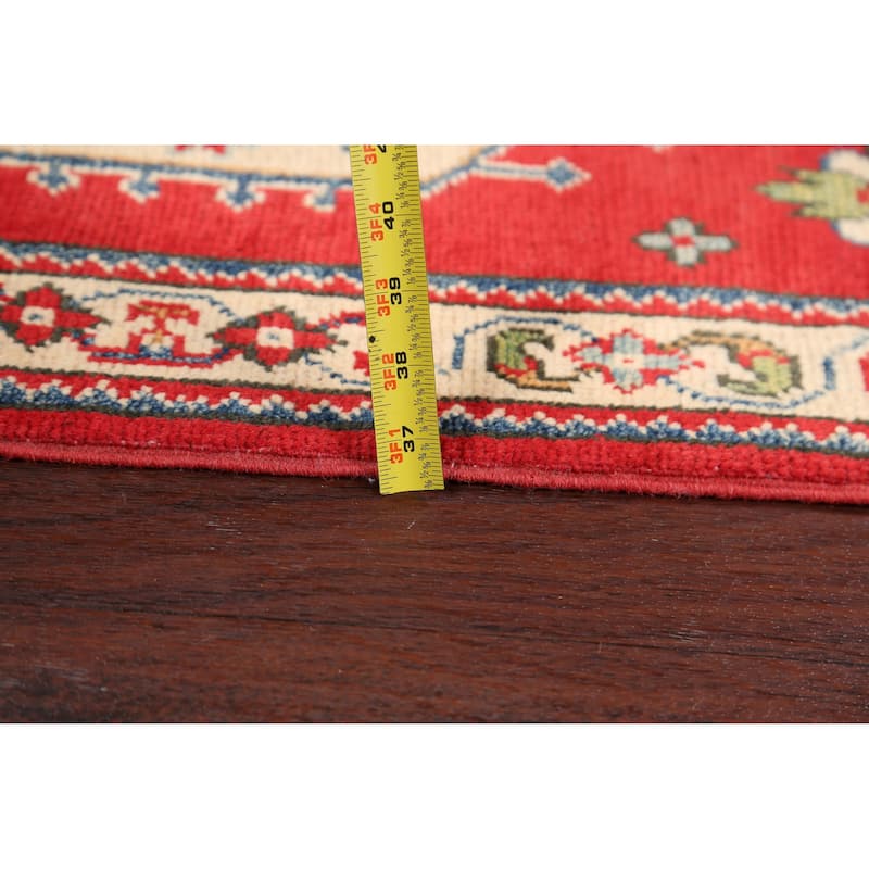 Geometric Super Kazak Oriental Area Rug Hand-Knotted Red Wool Carpet - 2'1" x 3'2"
