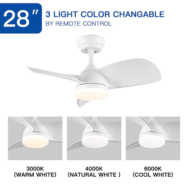 28 in LED Indoor Matte White Small Ceiling Fan With DC Motor, Remote Control