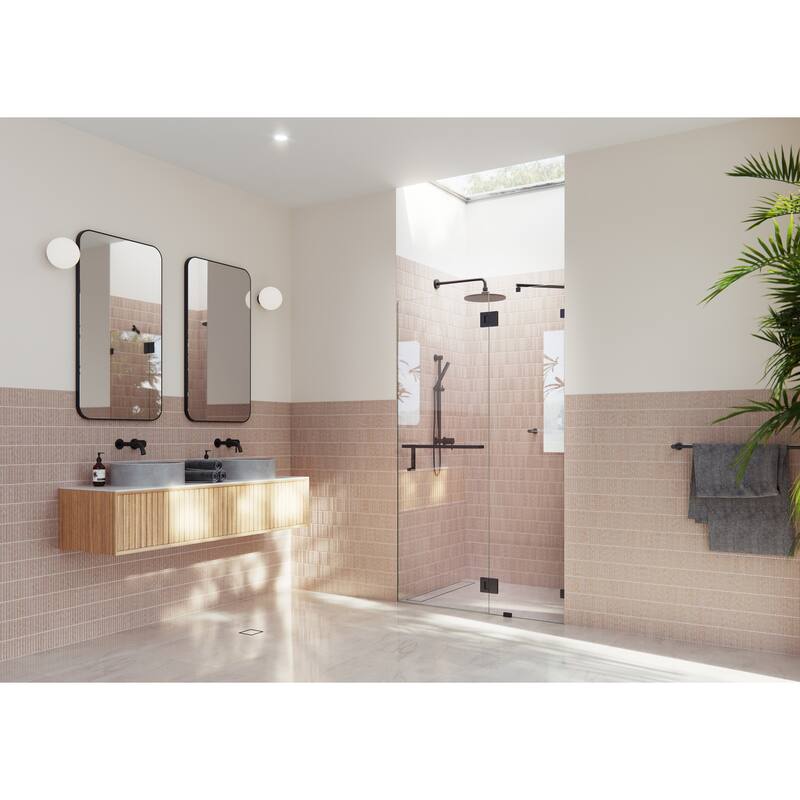 Glass Warehouse 78" x 45.5" Frameless Towel Bar Shower Door - Glass Hinge - Matte Black