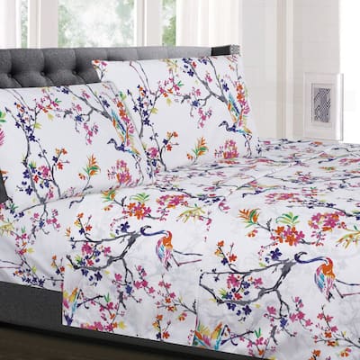 Sweet Home Collection Botanical 4 Piece Printed Sheet Set, Double Brushed Microfiber