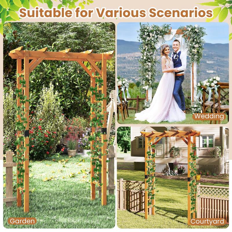 Gymax 7 FT Garden Arch Wooden Arbor Outdoor Wood Trellis for Climbing ...