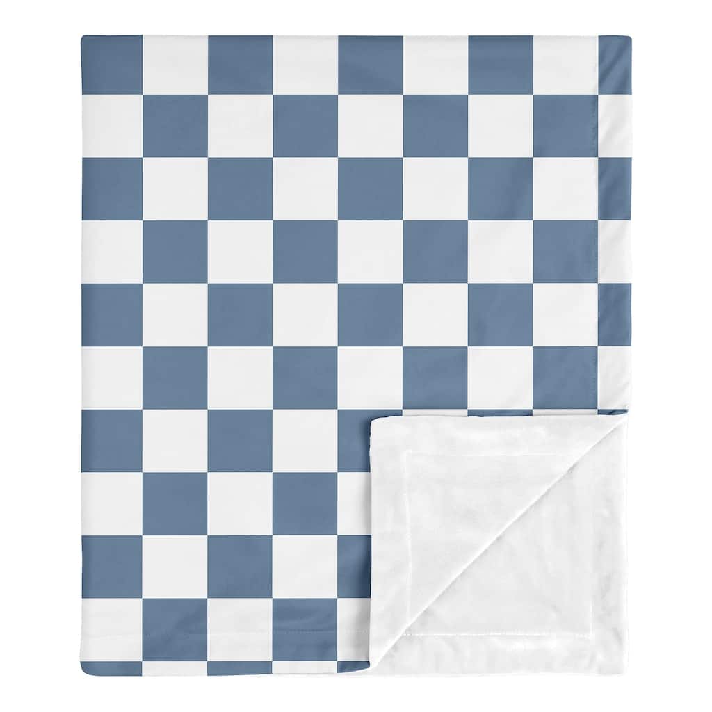 Sweet Jojo Designs Blue Gingham Checkered Plaid Boy Baby Receiving Security Swaddle Blanket -Vintage Classic Checkerboard, Retro