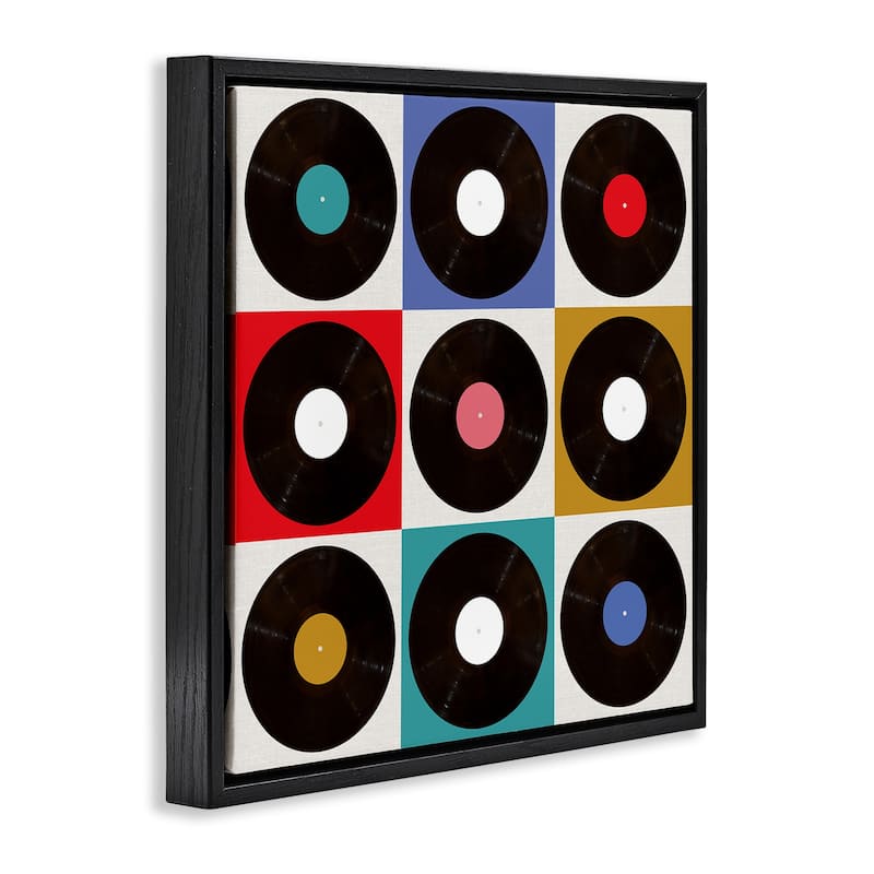 Stupell Geometric Music Records Framed Floater Canvas Wall Art Design By Katrina Craven