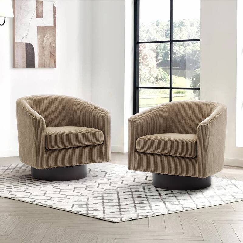 Corduroy Upholstered Swivel Barrel Chair (Set of 2) - Camel
