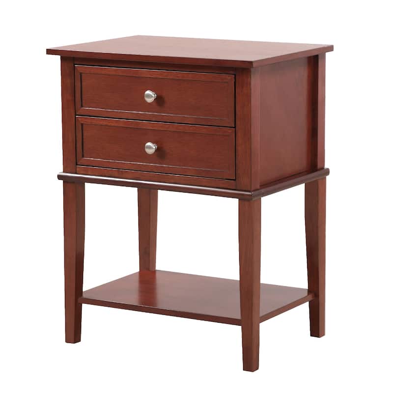 Solid Wooden Nightstand Accent Table with Drawers - 28" - Brown