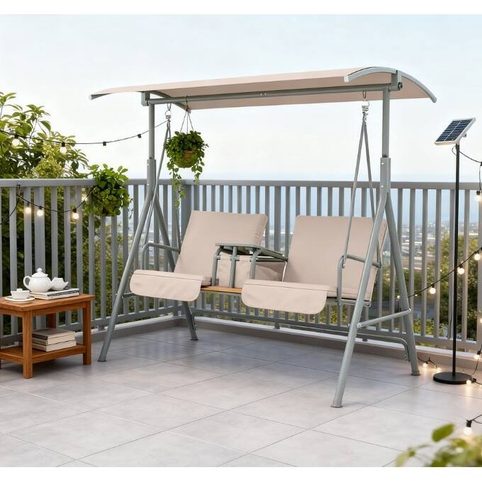 GDFStudio - Ethan Comfortable Patio Swing Chair with Canopy and Storage