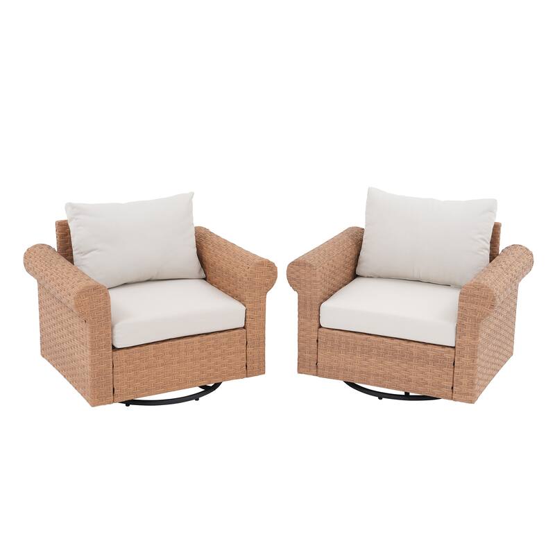 2-Piece PE Rattan Swivel Patio Armchair Set with Cushions