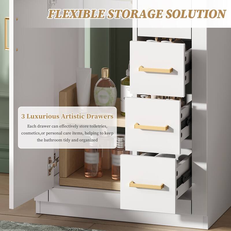 24" Single Sink Bathroom Cabinet, Freestanding Bathroom Vanity with Ceramic Sink