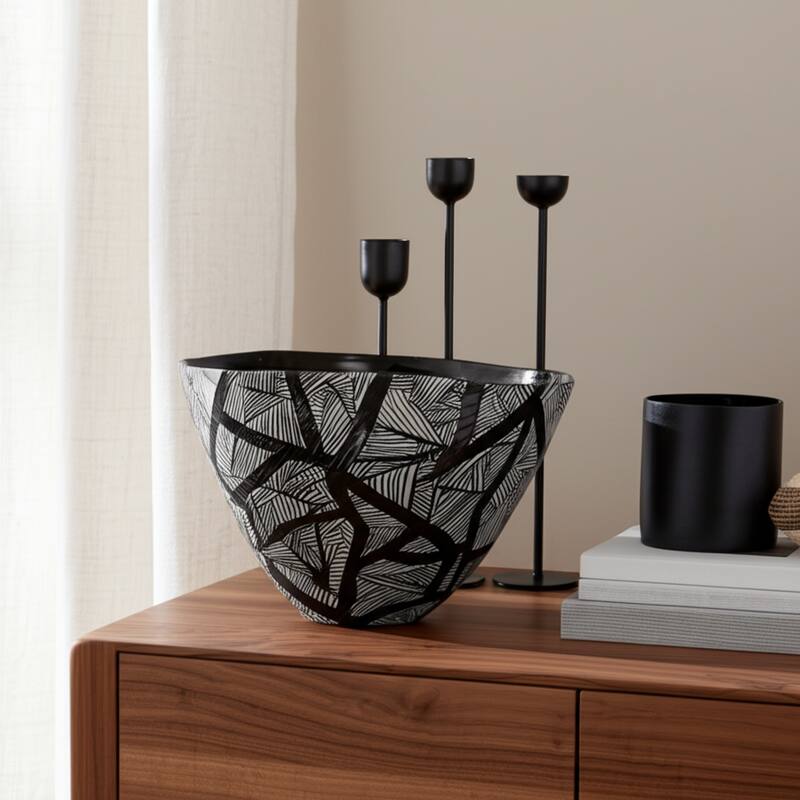 Ceramic Handcrafted Graphic Design Decorative Bowl Abstract Pattern