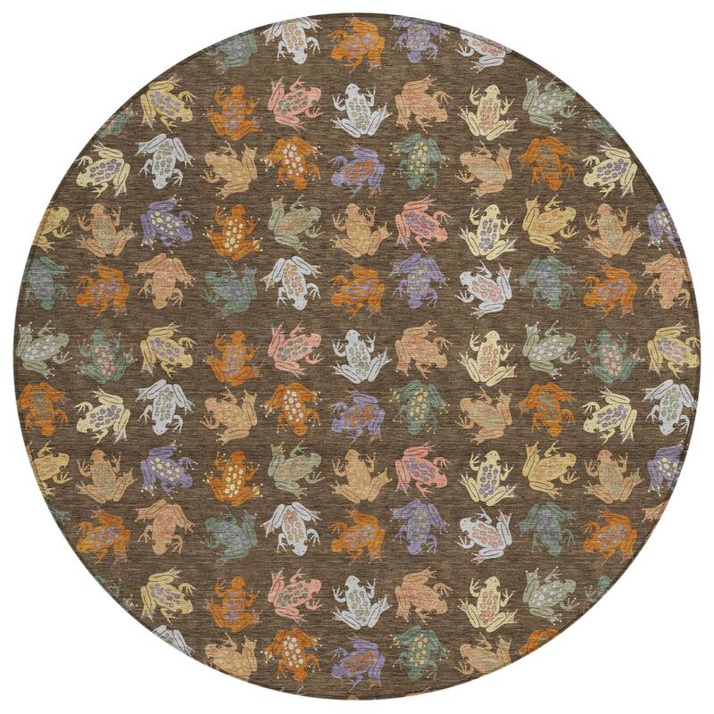 Machine Washable Indoor/ Outdoor Modern Frogs Chantille Rug