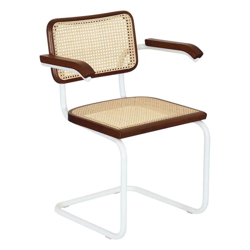 Breuer Chair Company Marcel Breuer Cesca Cane Cantilever Armchair Arm Chair w/ White Steel Frame (Various Wood & Cane Colors) - Walnut & Natural