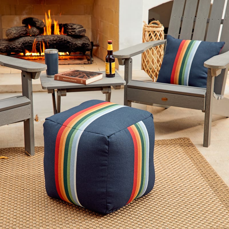 Sorra Home Sunbrella Pendleton Outdoor Bean Pouf - Crater Lake Surf