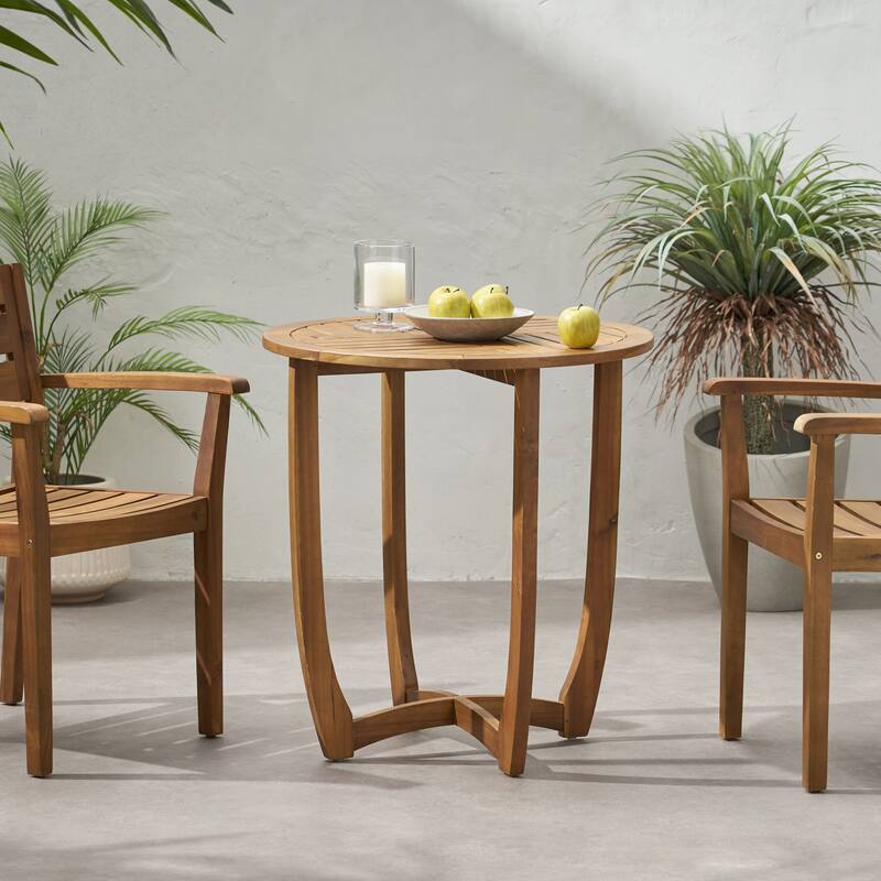 Roomfitters Outdoor Patio Accent Table, 27.5" Round Solid Acacia Wood Side Table for Garden or Balcony, Teak