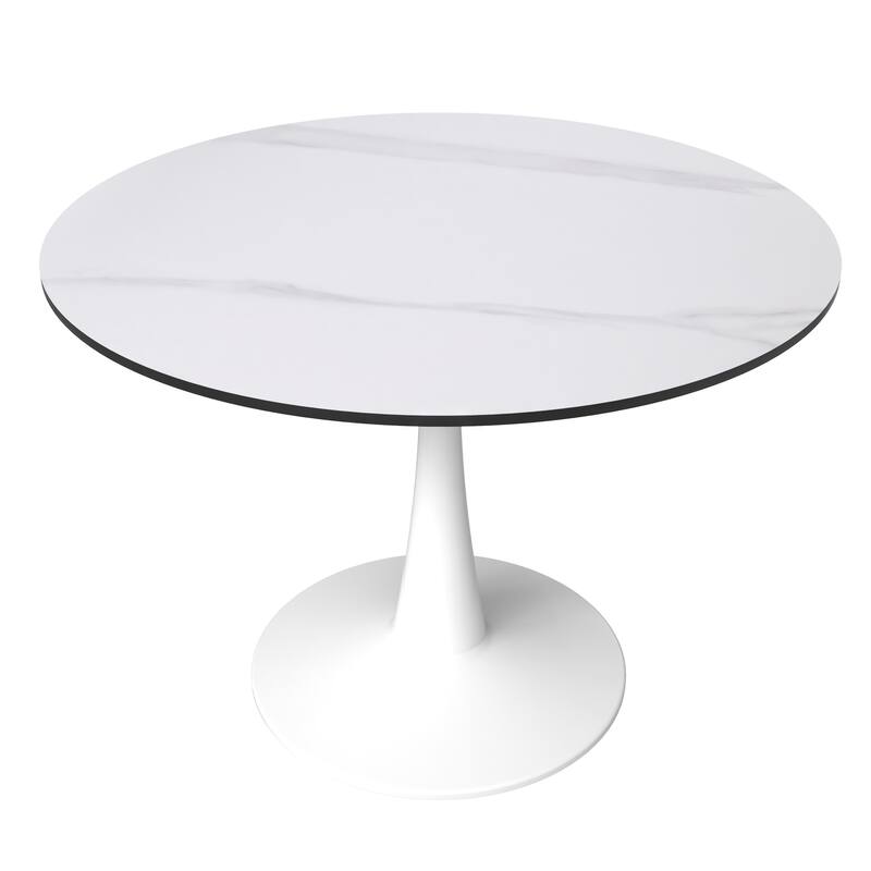 LeisureMod Bristol 40" Round Dining Table for 4 with Sintered Stone Tabletop in White Base for Kitchen & Dining Room - White