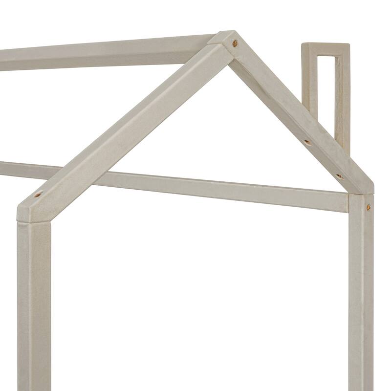 Twin Size Velvet House Bed with Roof, Beige - Sturdy Pine Frame, Semi-Enclosed Play Area