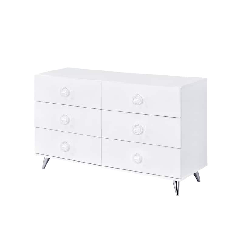 White 6 Drawer Dresser Modern Bedroom Storage Organizer 47 Inch - White