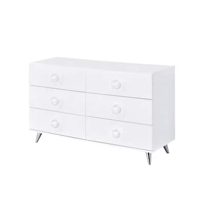White 6 Drawer Dresser Modern Bedroom Storage Organizer 47 Inch