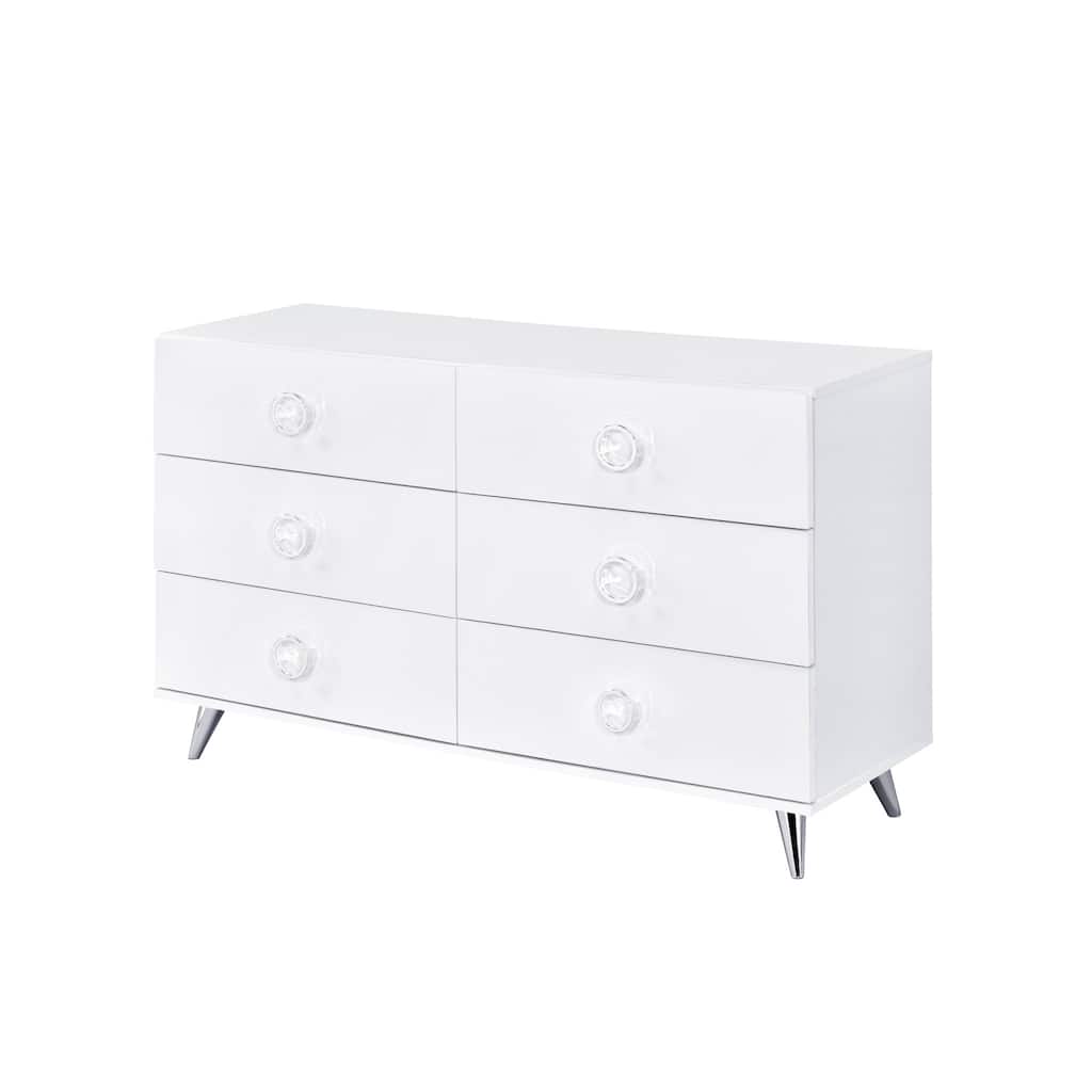 White 6 Drawer Dresser Modern Bedroom Storage Organizer 47 Inch