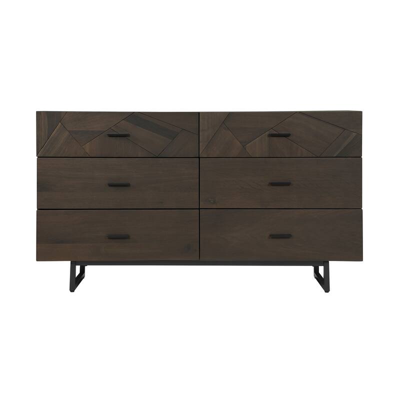 6 Drawer Wood Dresser - Modern Bedroom Dresser with Metal Legs - Oak Finish Chest of Drawers