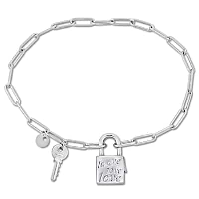 Miadora Paper Clip Link Bracelet with lock and key Clasp in Sterling Silver