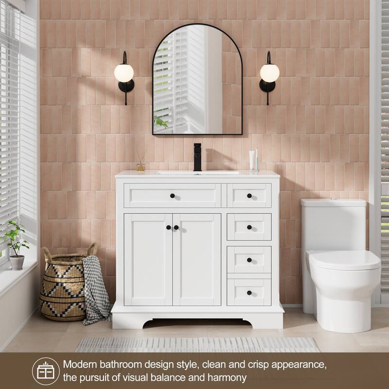Retro Bathroom Vanity W/ Drop in Sink Combo Cabinet Set - 36 in - White
