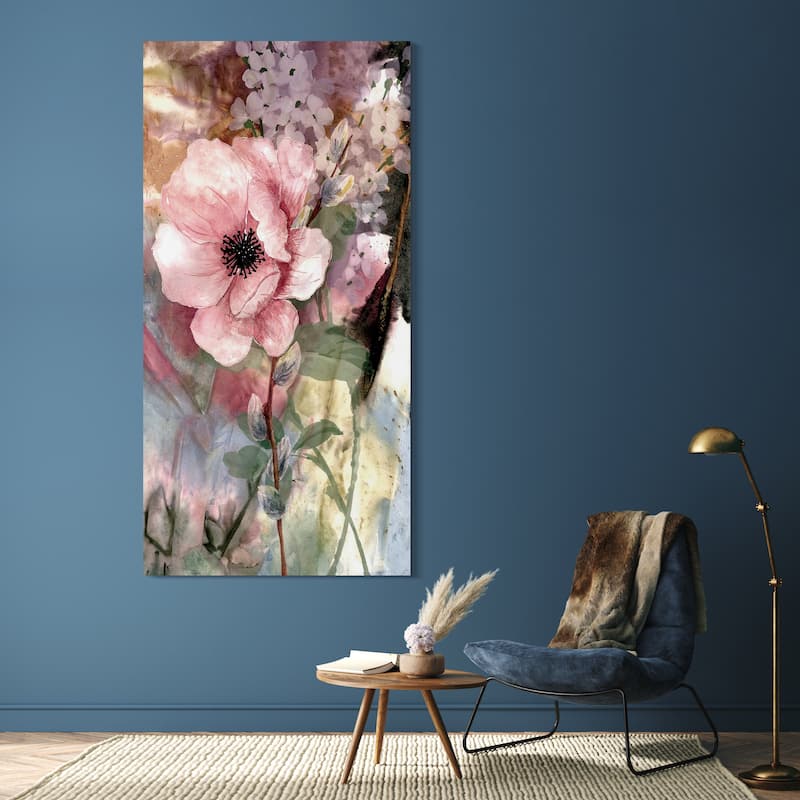 "Pastel Fleur I&II" Frameless Free Floating Reverse Printed Tempered Glass Wall Art Set of 2