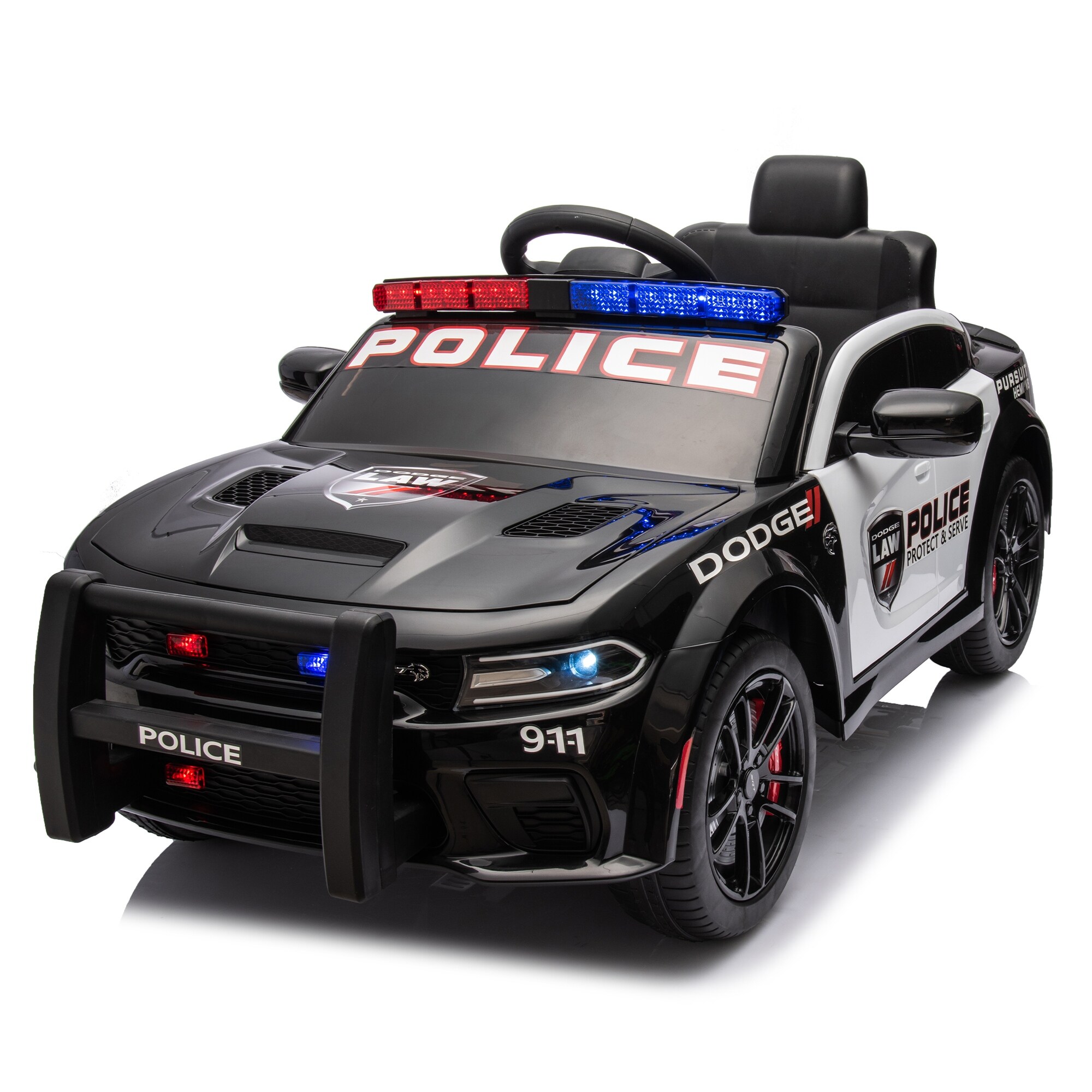 Black Kid Ride on Police Car with Parental Remote Control with