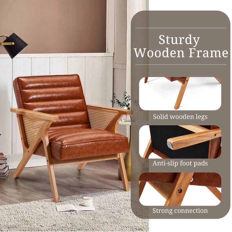 EROMY Mid-Century Modern Accent Chair - Solid Wood Frame Armchair for Living Room, Lounge, or Balcony